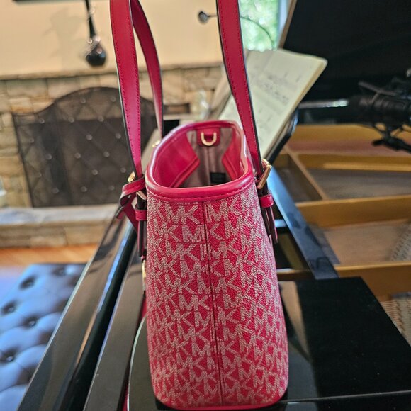 Michael Kors Jet Set Travel XS Carryall Tote Shoulder Bag MK Gold Signature Red - Picture 6 of 11